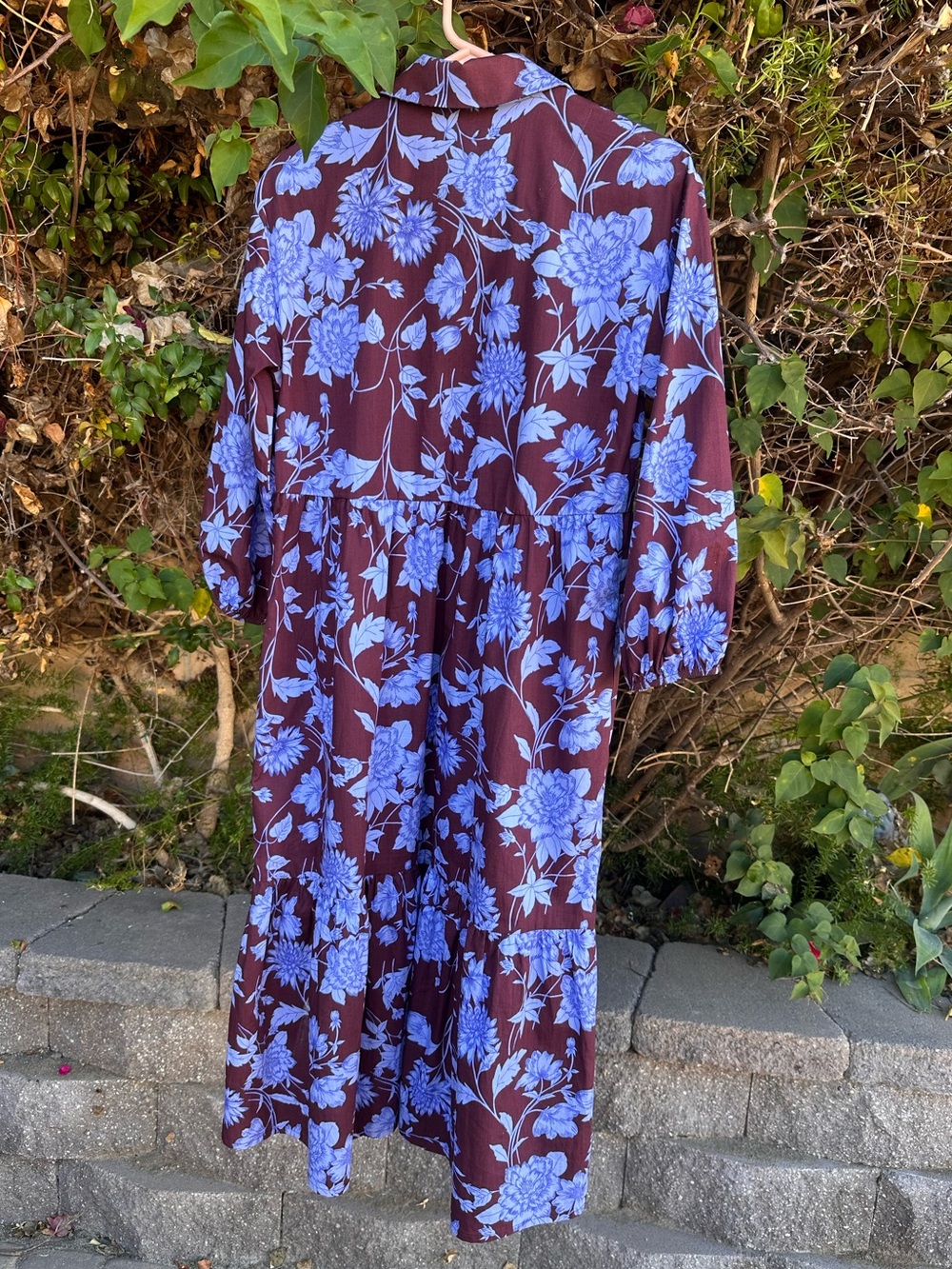 Anthropologie Maeve The Bettina Tiered Shirt Dress Maroon Blue Floral Sz XXS - Picture 4 of 14
